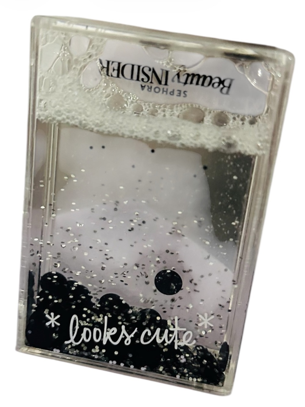 Sephora Beauty Insider Clear Liquid Glitter Mini Photo Frame with Black Beads